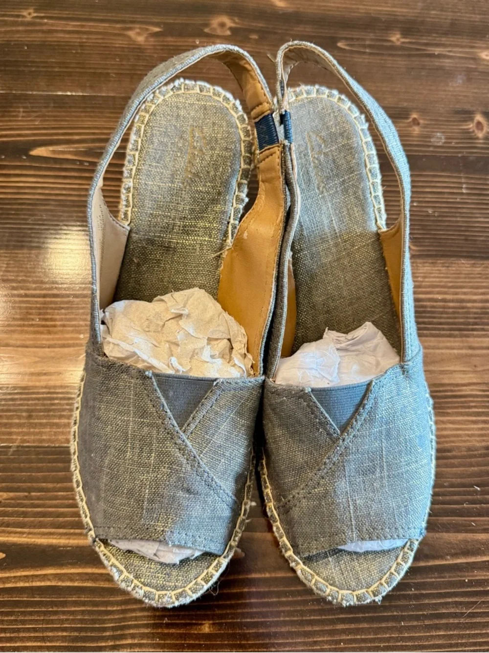 Clarks Petrina Metallic Denim Espadrille Wedge Slingback Sandals Size 10